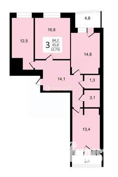 3-к квартира, вторичка, 84м2, 4/12 этаж