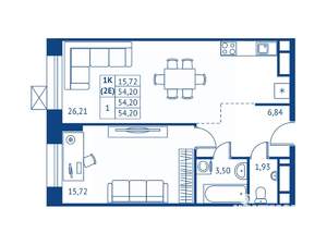 1-к квартира, строящийся дом, 54м2, 9/16 этаж