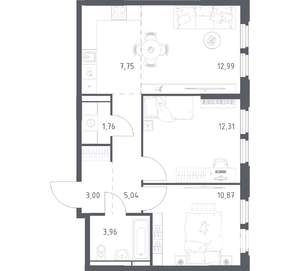 2-к квартира, вторичка, 58м2, 3/17 этаж