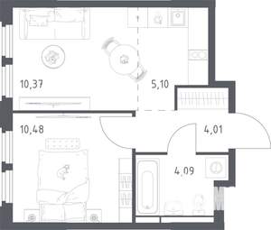 1-к квартира, строящийся дом, 34м2, 3/17 этаж
