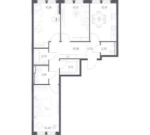 3-к квартира, вторичка, 78м2, 3/17 этаж