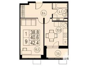 1-к квартира, вторичка, 41м2, 16/17 этаж