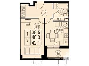 1-к квартира, вторичка, 40м2, 14/17 этаж