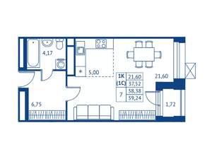 Студия квартира, строящийся дом, 38м2, 4/16 этаж