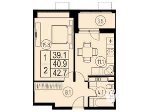 1-к квартира, вторичка, 41м2, 15/17 этаж