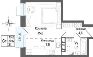 Студия квартира, строящийся дом, 31м2, 6/8 этаж