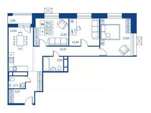 3-к квартира, строящийся дом, 81м2, 9/16 этаж