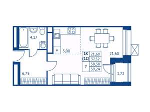 Студия квартира, строящийся дом, 38м2, 2/16 этаж