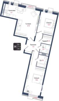 3-к квартира, вторичка, 78м2, 4/8 этаж