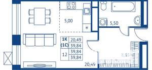 Студия квартира, строящийся дом, 40м2, 4/22 этаж
