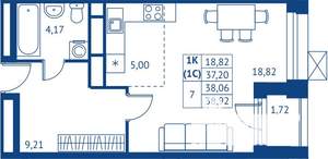 Студия квартира, строящийся дом, 37м2, 16/22 этаж
