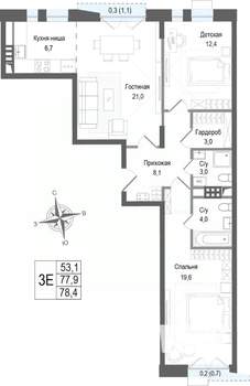 3-к квартира, вторичка, 78м2, 4/8 этаж