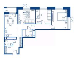 3-к квартира, строящийся дом, 81м2, 20/22 этаж