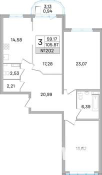 3-к квартира, строящийся дом, 106м2, 16/19 этаж
