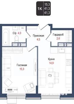 1-к квартира, вторичка, 41м2, 1/8 этаж