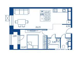 1-к квартира, строящийся дом, 51м2, 8/22 этаж