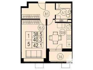 1-к квартира, вторичка, 40м2, 15/17 этаж