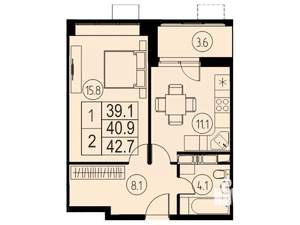 1-к квартира, вторичка, 41м2, 13/17 этаж
