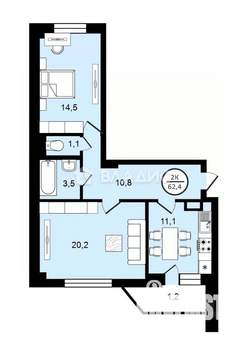 2-к квартира, вторичка, 62м2, 11/16 этаж