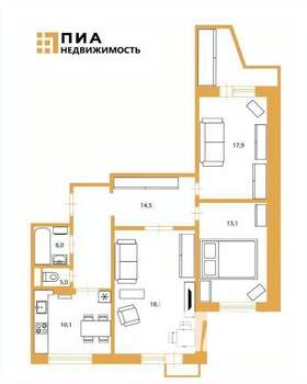 3-к квартира, вторичка, 73м2, 9/17 этаж
