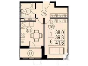 1-к квартира, вторичка, 40м2, 8/17 этаж