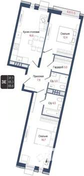 2-к квартира, вторичка, 65м2, 3/8 этаж