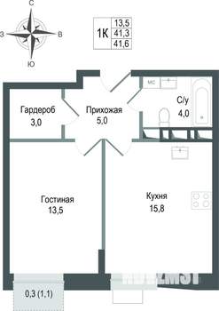 1-к квартира, строящийся дом, 41м2, 4/8 этаж