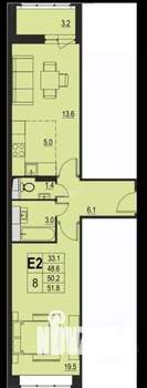 2-к квартира, вторичка, 51м2, 7/17 этаж