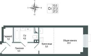 Студия квартира, строящийся дом, 27м2, 3/8 этаж