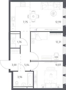 2-к квартира, строящийся дом, 58м2, 3/17 этаж