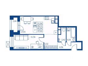 1-к квартира, вторичка, 45м2, 6/22 этаж