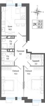 2-к квартира, строящийся дом, 66м2, 2/8 этаж