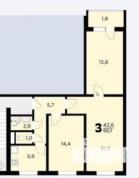 3-к квартира, вторичка, 60м2, 9/9 этаж
