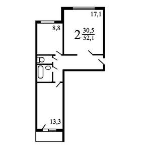 2-к квартира, вторичка, 55м2, 1/12 этаж