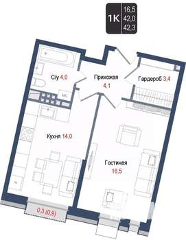 1-к квартира, вторичка, 42м2, 2/8 этаж