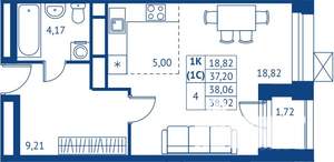 Студия квартира, строящийся дом, 37м2, 22/22 этаж