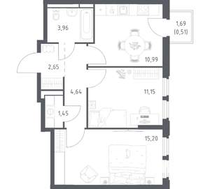 2-к квартира, вторичка, 51м2, 7/17 этаж