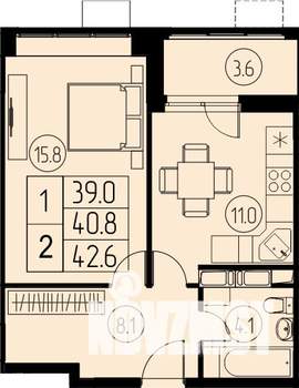 1-к квартира, строящийся дом, 41м2, 17/17 этаж