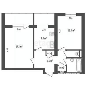 2-к квартира, вторичка, 51м2, 1/9 этаж