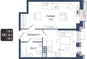 1-к квартира, вторичка, 39м2, 3/8 этаж