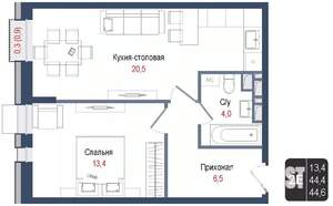 2-к квартира, вторичка, 44м2, 2/8 этаж