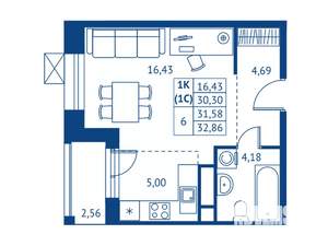 Студия квартира, строящийся дом, 30м2, 3/17 этаж