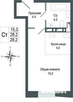 Студия квартира, строящийся дом, 28м2, 4/8 этаж