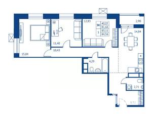 3-к квартира, строящийся дом, 82м2, 2/22 этаж