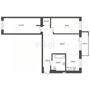 3-к квартира, вторичка, 60м2, 1/5 этаж