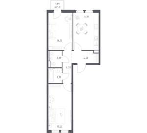 2-к квартира, вторичка, 58м2, 7/17 этаж