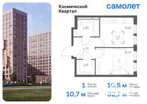 1-к квартира, вторичка, 33м2, 6/16 этаж