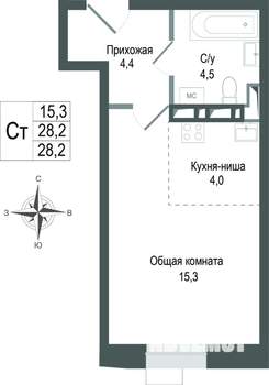Студия квартира, вторичка, 28м2, 5/8 этаж
