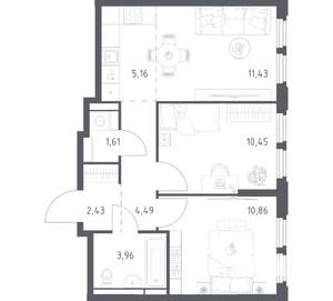 2-к квартира, вторичка, 50м2, 5/17 этаж