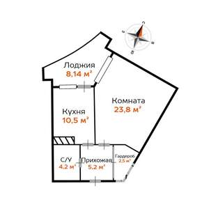 1-к квартира, вторичка, 47м2, 5/22 этаж